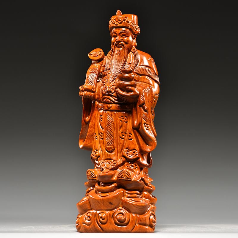 hand-carved rare pear-wood god of wealth statue
