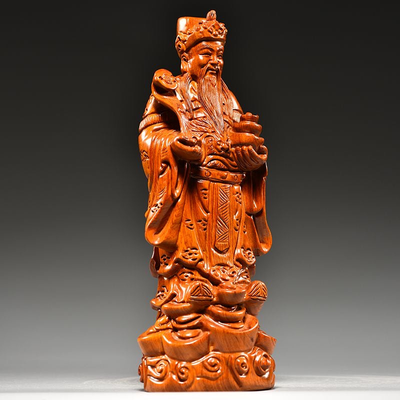 hand-carved rare pear-wood god of wealth statue