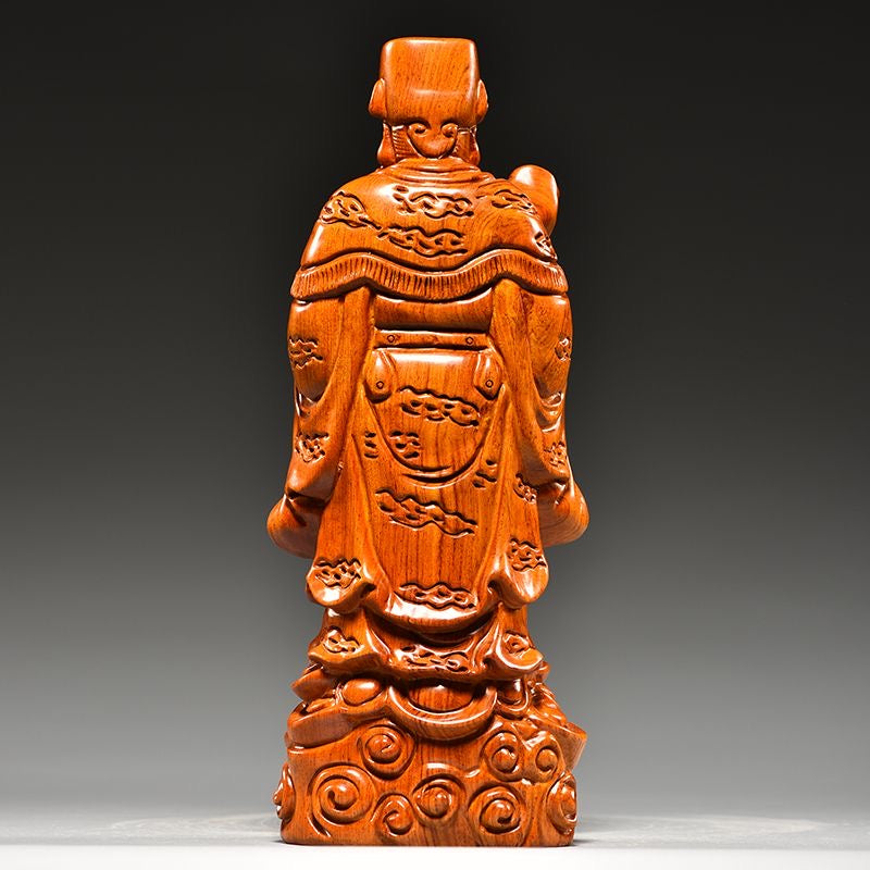 hand-carved rare pear-wood god of wealth statue