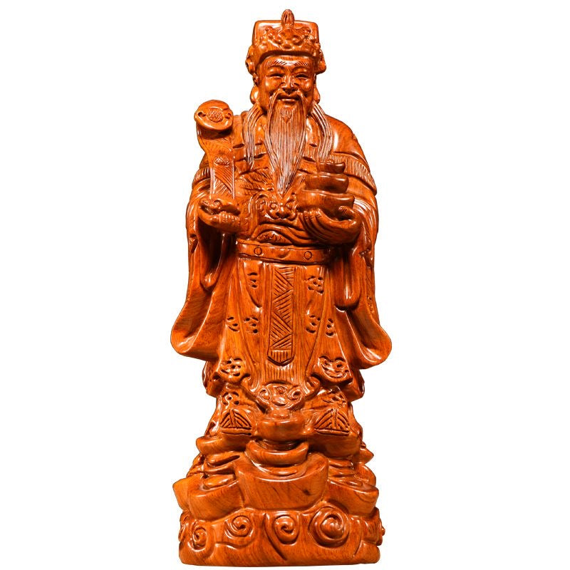 hand-carved rare pear-wood god of wealth statue